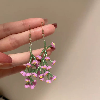 Purple Pearl Diamond Flower Fashion Geometry Pattern Temperament Wild Earrings