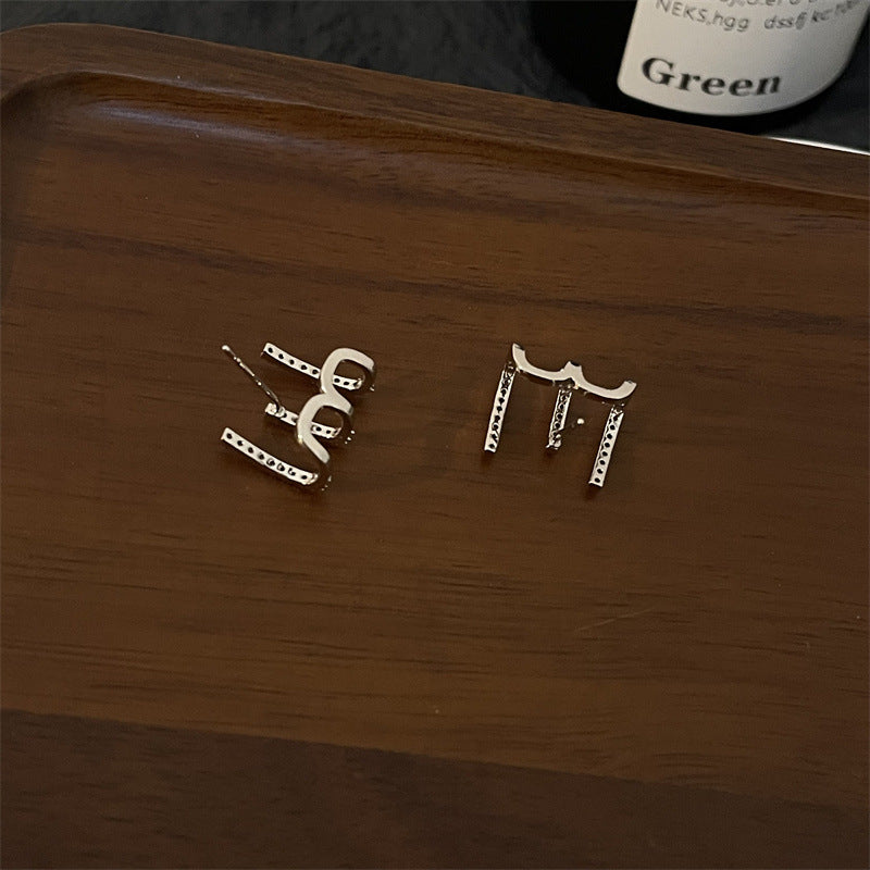 And Compact Three-row Drill Cold Style Personalized Earrings