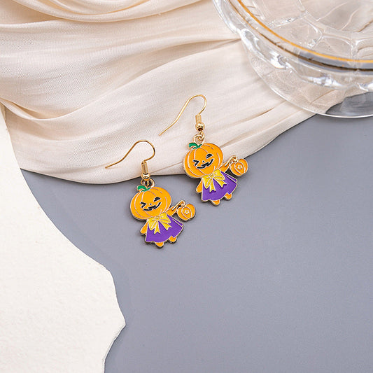 Halloween Bat Pumpkin Funny Horror Skull Eye Beads Earrings