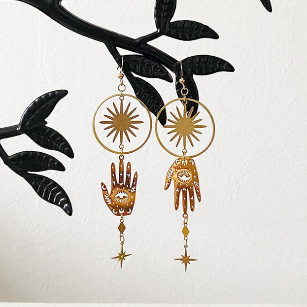 Handmade Star Palm Gold Bohemian Jewelry Earrings
