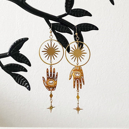 Handmade Star Palm Gold Bohemian Jewelry Earrings