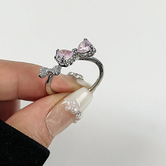 Bow Zircon Female Autumn Design Opening Adjustable Rings