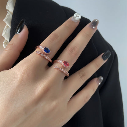Affordable Luxury Style Red And Blue Diamond Simulated Snakes Rings