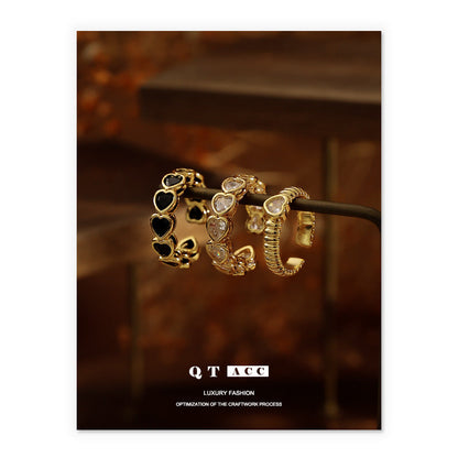 Plated Eye-catching Hollow Design Black And White Rings