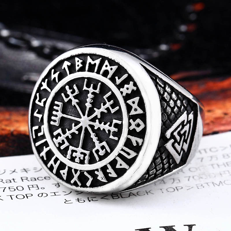 Men's Retro Compass Titanium Steel Triangle Viking Rings