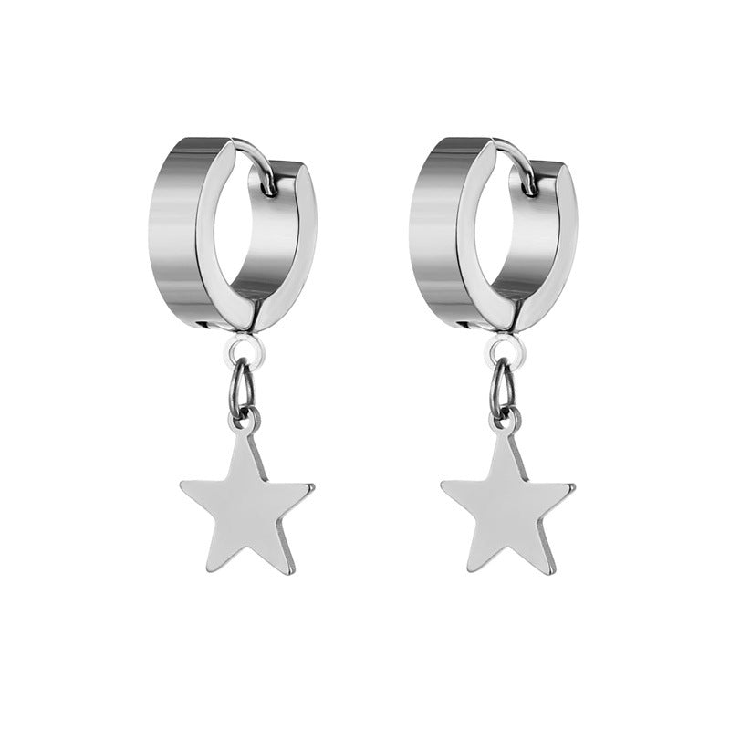 Women's & Men's & Titanium Steel Pentagram Star Pendant Earrings