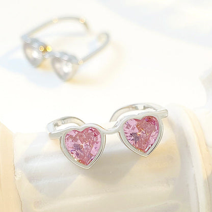 Pink Heart-shaped Glasses Fashion Creative Design Rings
