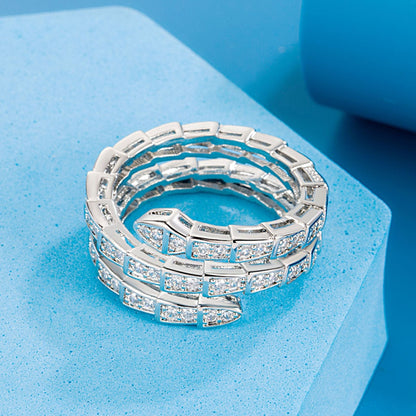 Snake-shaped Full Diamond Snake Three-circle Elastic Head Rings