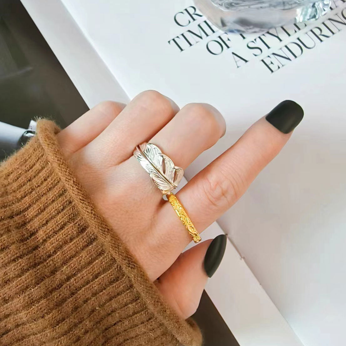 Women's Combination Split Gold And Sier Contrast Rings