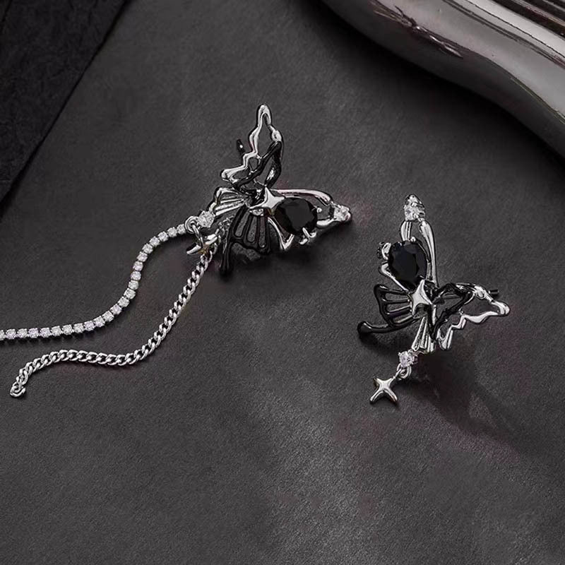 Women's Asymmetric Hollow Butterfly Tassel Design High-grade Sweet Cool Hot Earrings