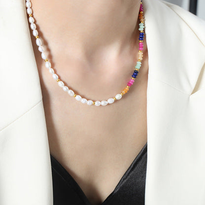 Women's High-grade Baroque Freshwater Colorful Pearl Natural Stone Necklaces