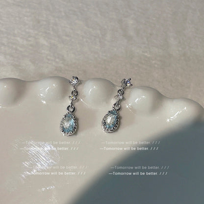 Women's Lake Blue Drop-shaped Zircon For French Simplicity Earrings