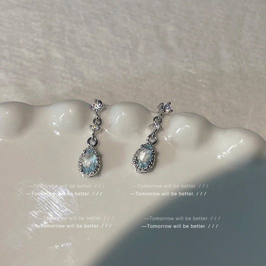 Women's Lake Blue Drop-shaped Zircon For French Simplicity Earrings