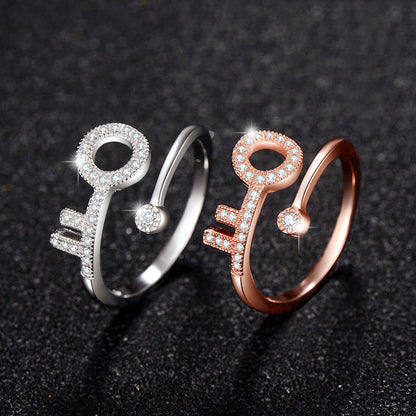 Sterling Sier Rose Gold Key Open Female Rings