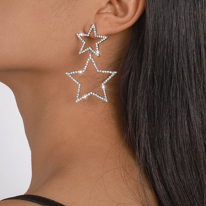 Women's Sexy Group Style Fashion Rhinestone Five-pointed Earrings