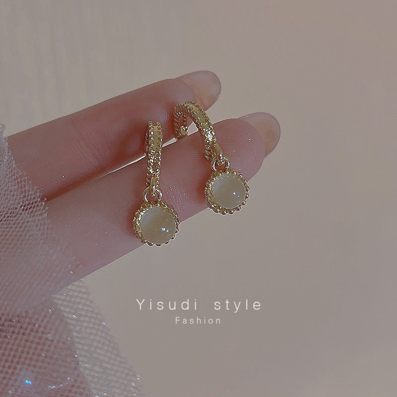 Sier Needle Light Luxury Opal Female Earrings