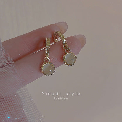 Sier Needle Light Luxury Opal Female Earrings