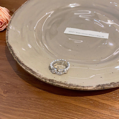 Cool Hot Style Zircon Pearl Graceful Adjustable Opening Rings