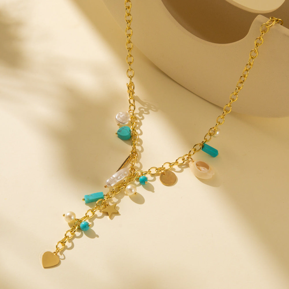 Creative Natural Stone Shell Stitching Bead Necklaces