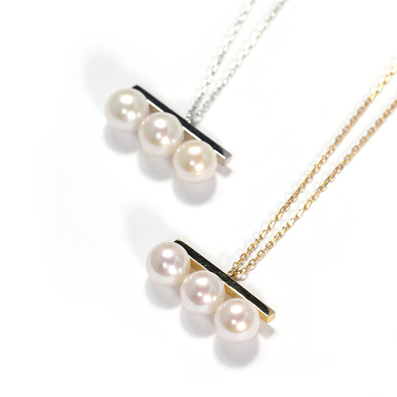 Women's Sterling Sier Balance Beam Pearl Simple Necklaces