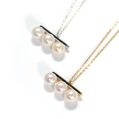 Women's Sterling Sier Balance Beam Pearl Simple Necklaces