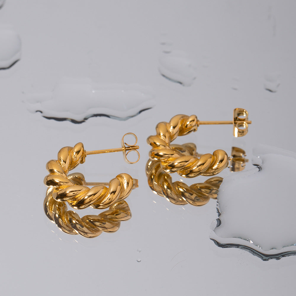 Women's Twist Spiral Gold Plated Stainless Steel Earrings
