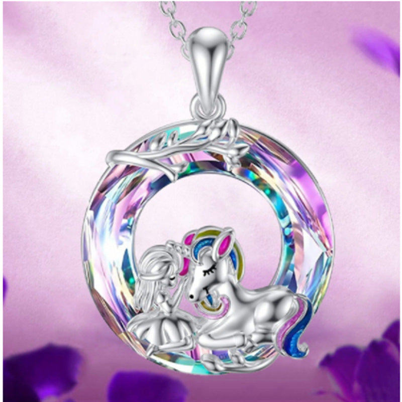 Brocade Colorful Kirin Crystal Pendant Lucky Necklaces