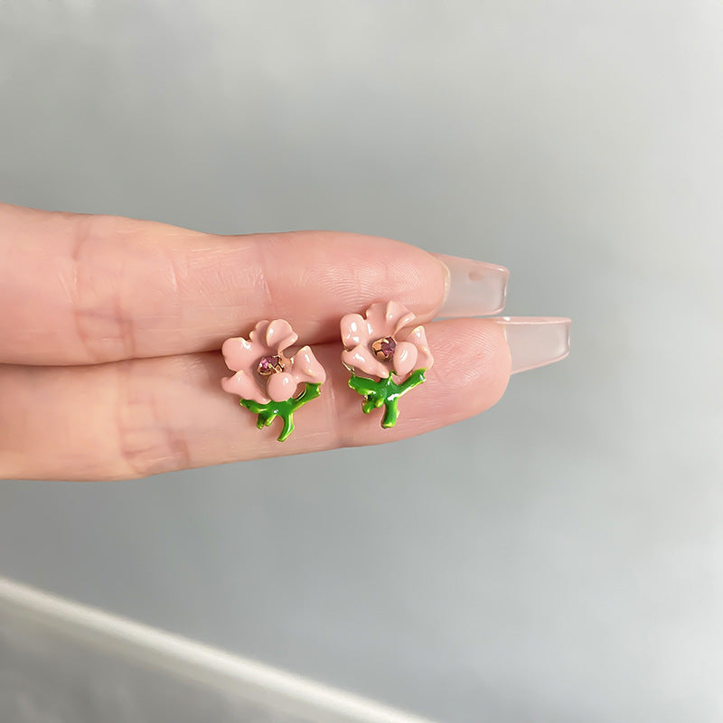 Women's Needle Fashion Small Fresh Diamond Glaze Earrings