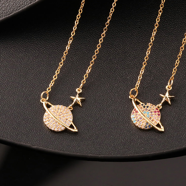 Planet Copper Micro Inlay Color Zircon Necklaces