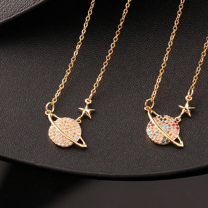 Planet Copper Micro Inlay Color Zircon Necklaces