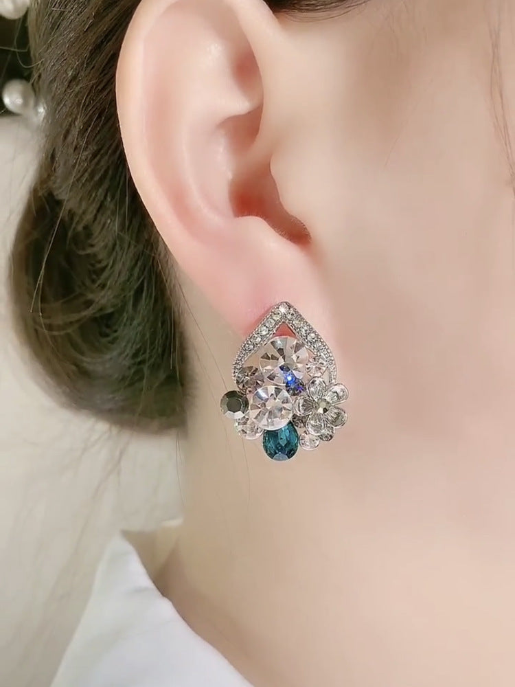 Women's Luxury Sier Needle Full Diamond Water Earrings