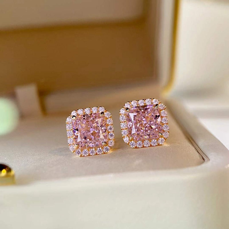 Style Female Temperament Princess Square Zircon Earrings