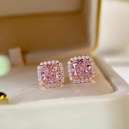 Style Female Temperament Princess Square Zircon Earrings
