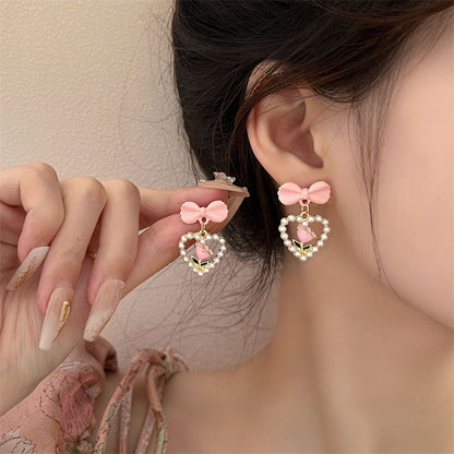 Needle Fresh Love Pearl Female Rose Earrings
