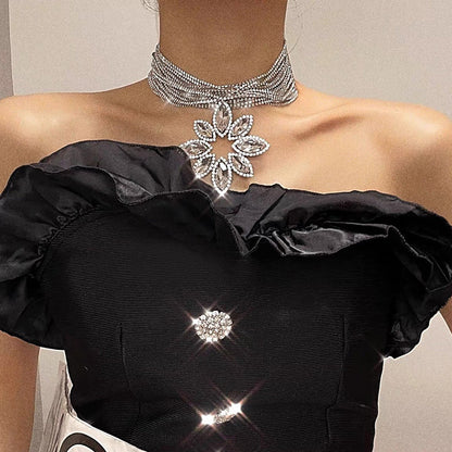 Shiny Diamond Flowers Luxury Fashion Banquet Party Clavicle Necklaces