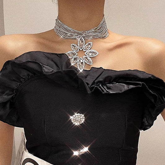 Shiny Diamond Flowers Luxury Fashion Banquet Party Clavicle Necklaces