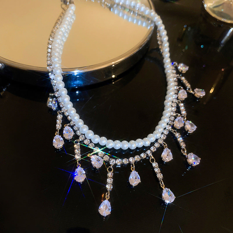 Zircon Water Drop Tassel Pearl Affordable Luxury Fashion Necklaces