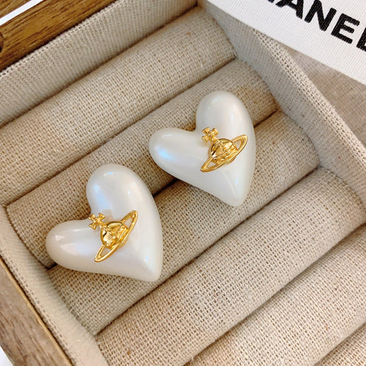 Style Design Saturn Heart Pearl Planet Earrings