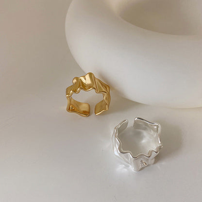 Women's Niche Design Irregular Matte Metal Open For Rings