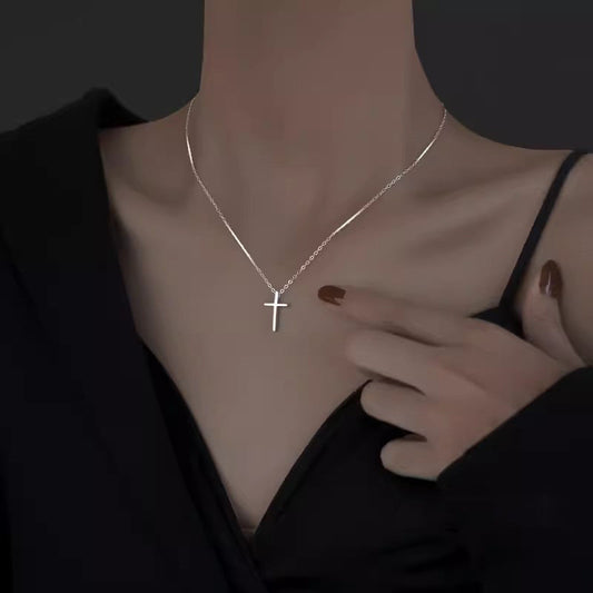 Women's Sier Cross Fashionable Niche Design Sweater Clavicle Necklaces