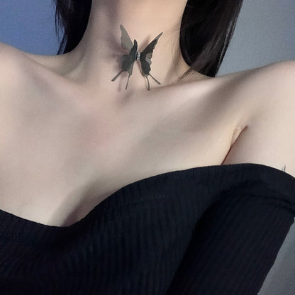 Women's White Invisible Fishing Line Butterfly Short Clavicle Necklaces