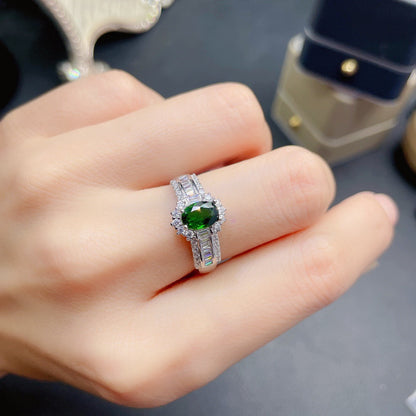 Women's Imitation Natural Diopside Female Square Diamond Emerald Rings