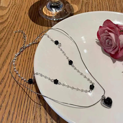 Love Pearl Female Sweet Cool Hot Double Layer Twin Necklaces