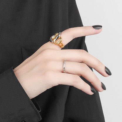 Exaggerated Two-color Woven Chain Open Design Rings