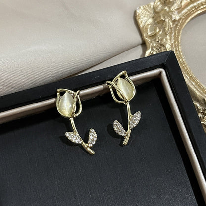 Needle French Opal Simple And Stylish Earrings