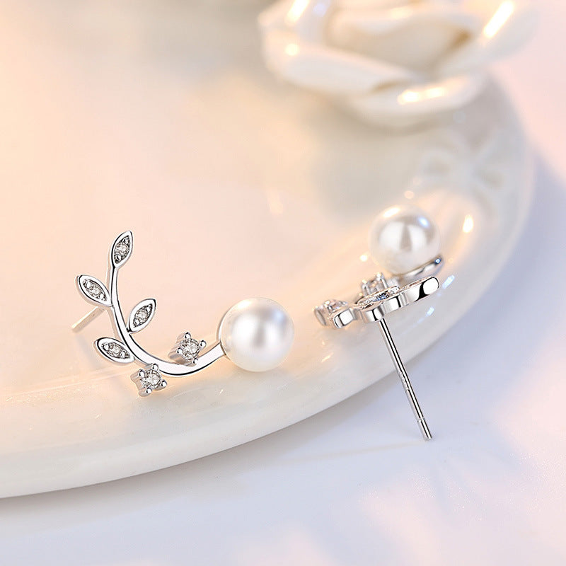 Fresh Flower Pearl Simple Branches Ear Earrings