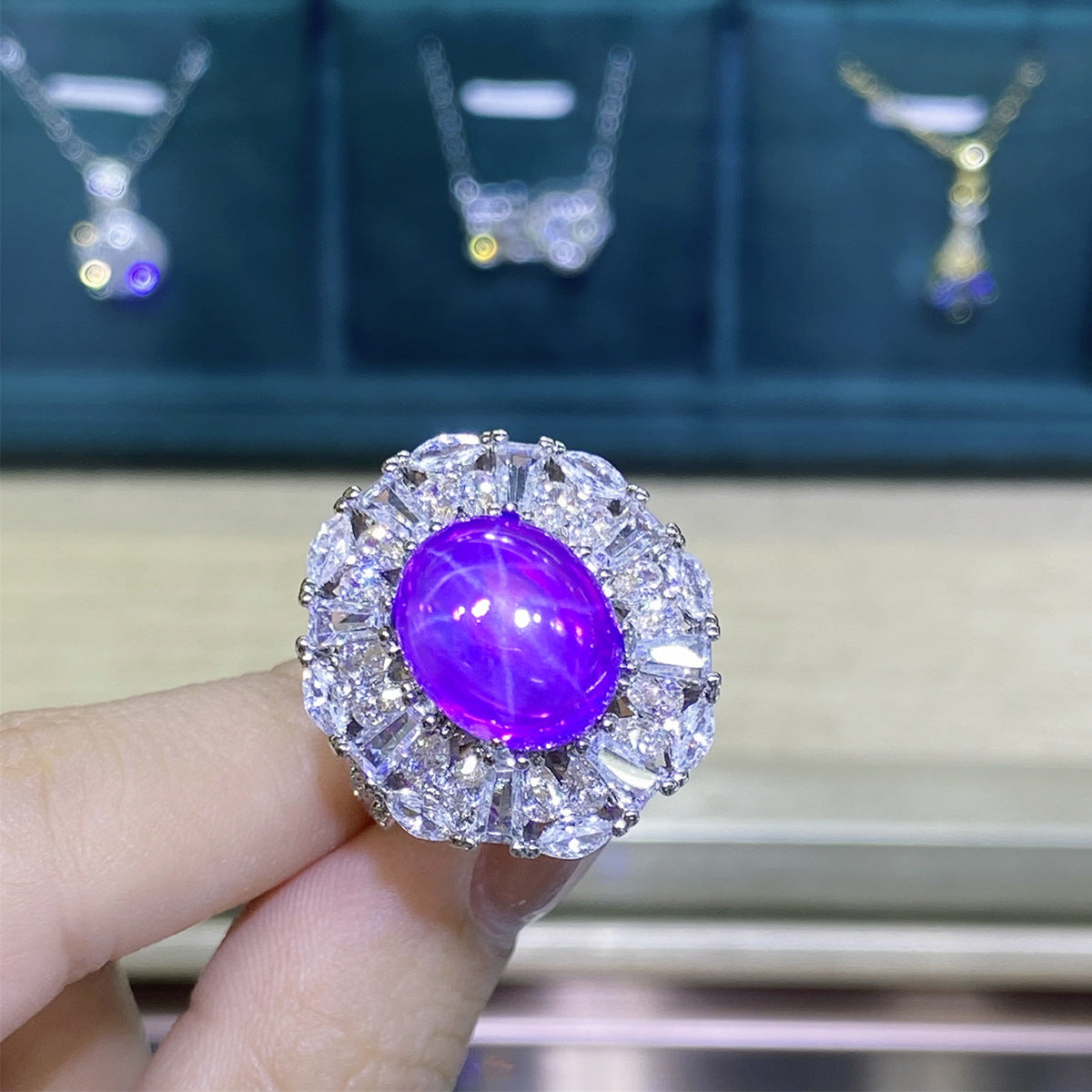 Purple Star Dove Egg-shaped Simulation Amethyst Full Diamond Rings