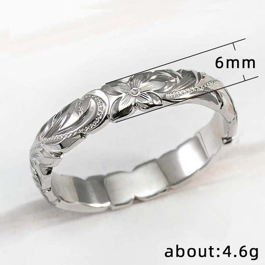 Women's Shi Gold-plated Floating Carved Rose Wedding Rings