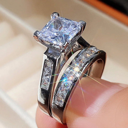 Women's Shi Square Diamond Zircon Couple Set Rings
