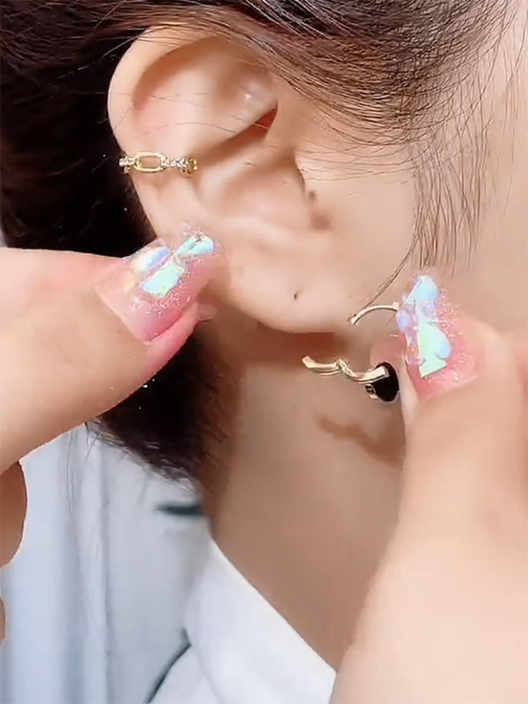 Women's Design Karat Black Elegant Crystal Ear Clip Light Luxury Earrings